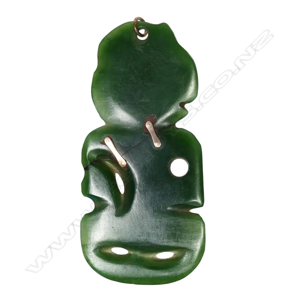 A 19thC pounamu Māori hei tiki with gold repairs, Image 1++
