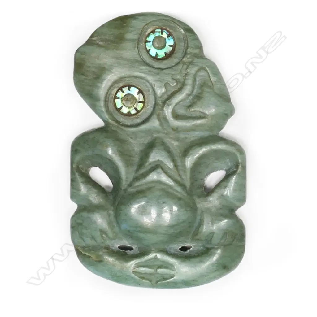 A double-sided pounamu hei tiki, kokupu variety stone, ex. Mike Higgs Estate Collection, Image 1++