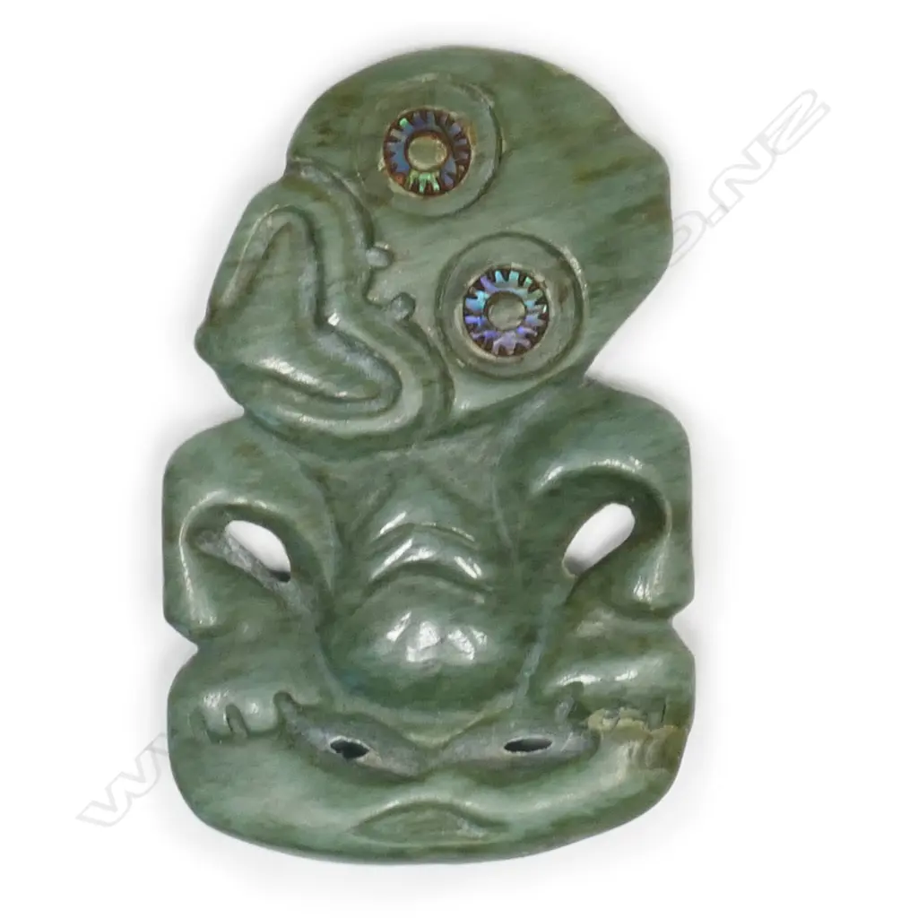 A double-sided pounamu hei tiki, kokupu variety stone, ex. Mike Higgs Estate Collection, Image 1++