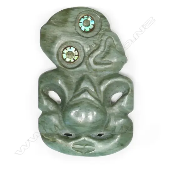 A double-sided pounamu hei tiki, kokupu variety stone, ex. Mike Higgs Estate Collection,