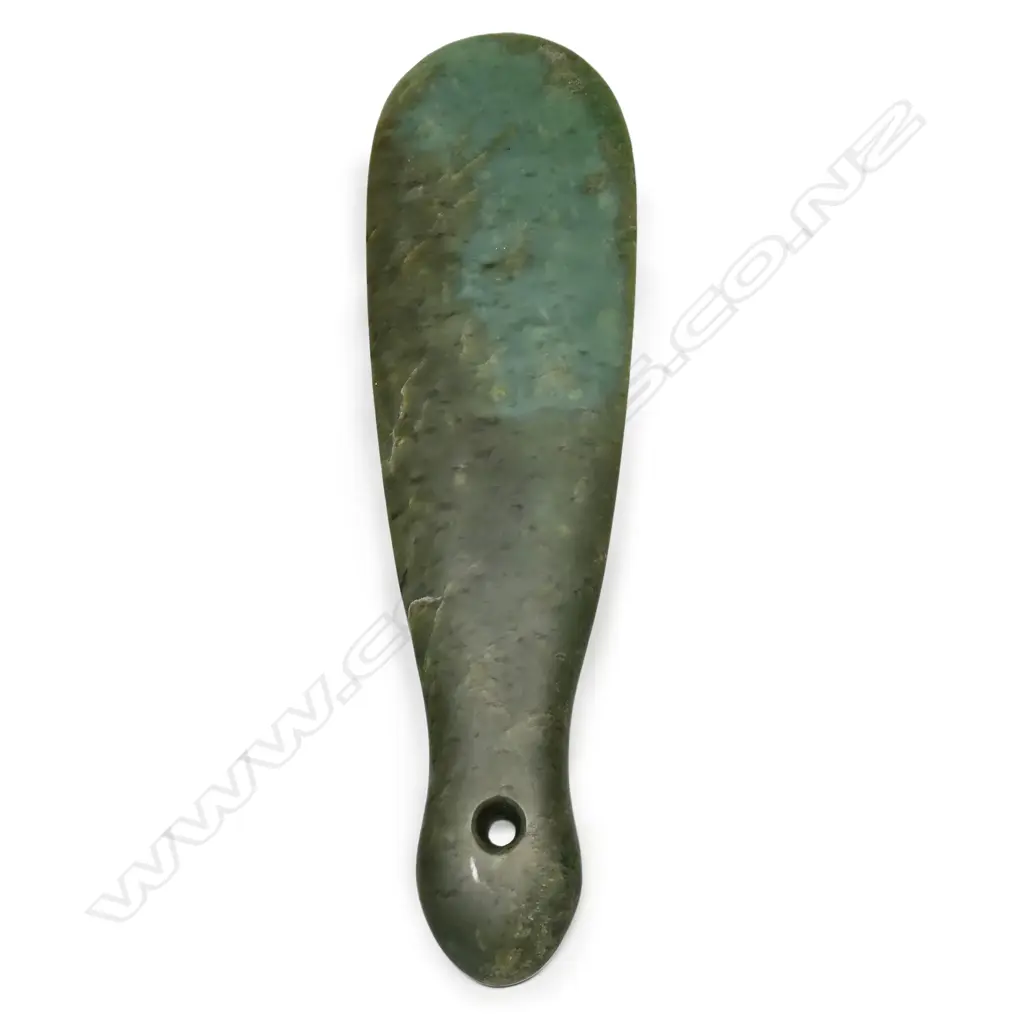 A mere pounamu, of kōkopu variety with and unusual splash of 'blue-green', Image 1++