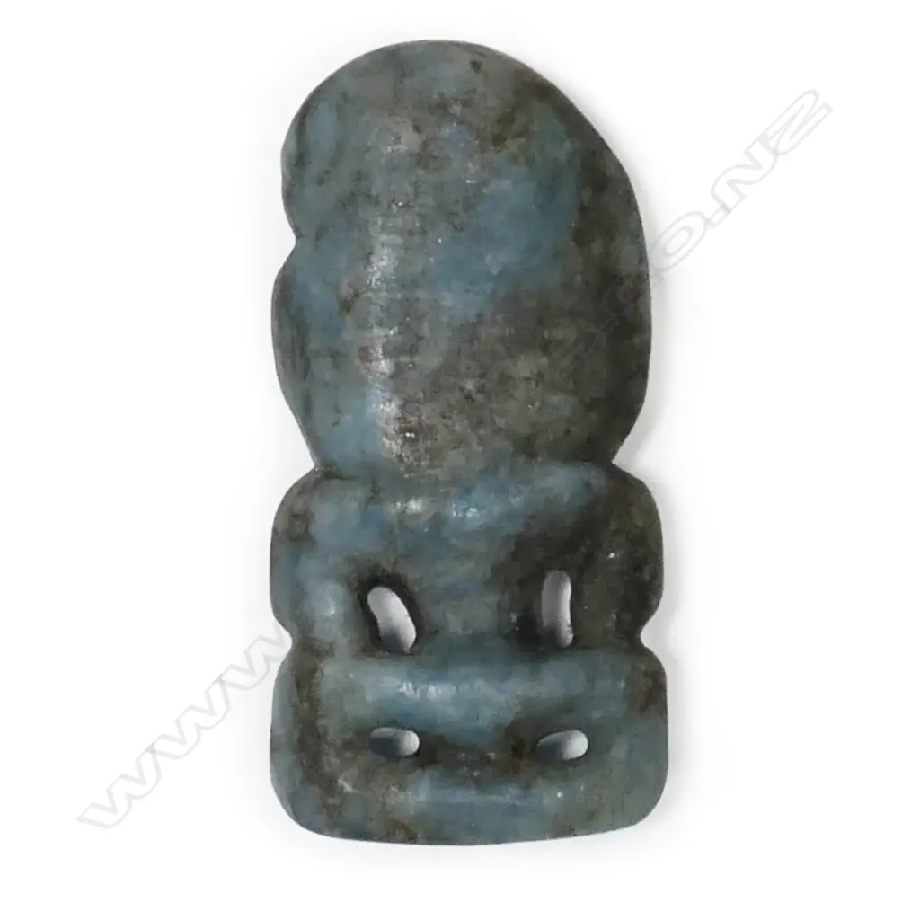 A very small pounamu hei tiki, of unusual blue toned stone, Image 1++