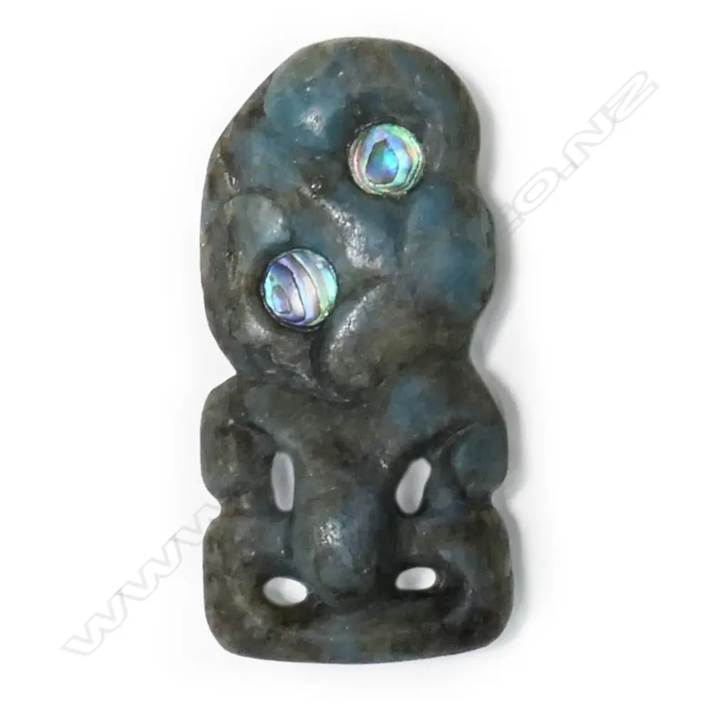 A very small pounamu hei tiki, of unusual blue toned stone, Image 1++