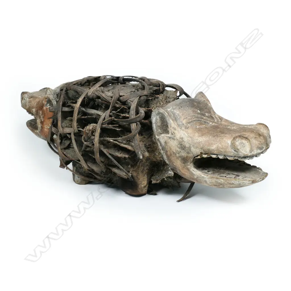 An old African Kongo nkisi (fetish), modelled as a Janus headed dog, Image 1++