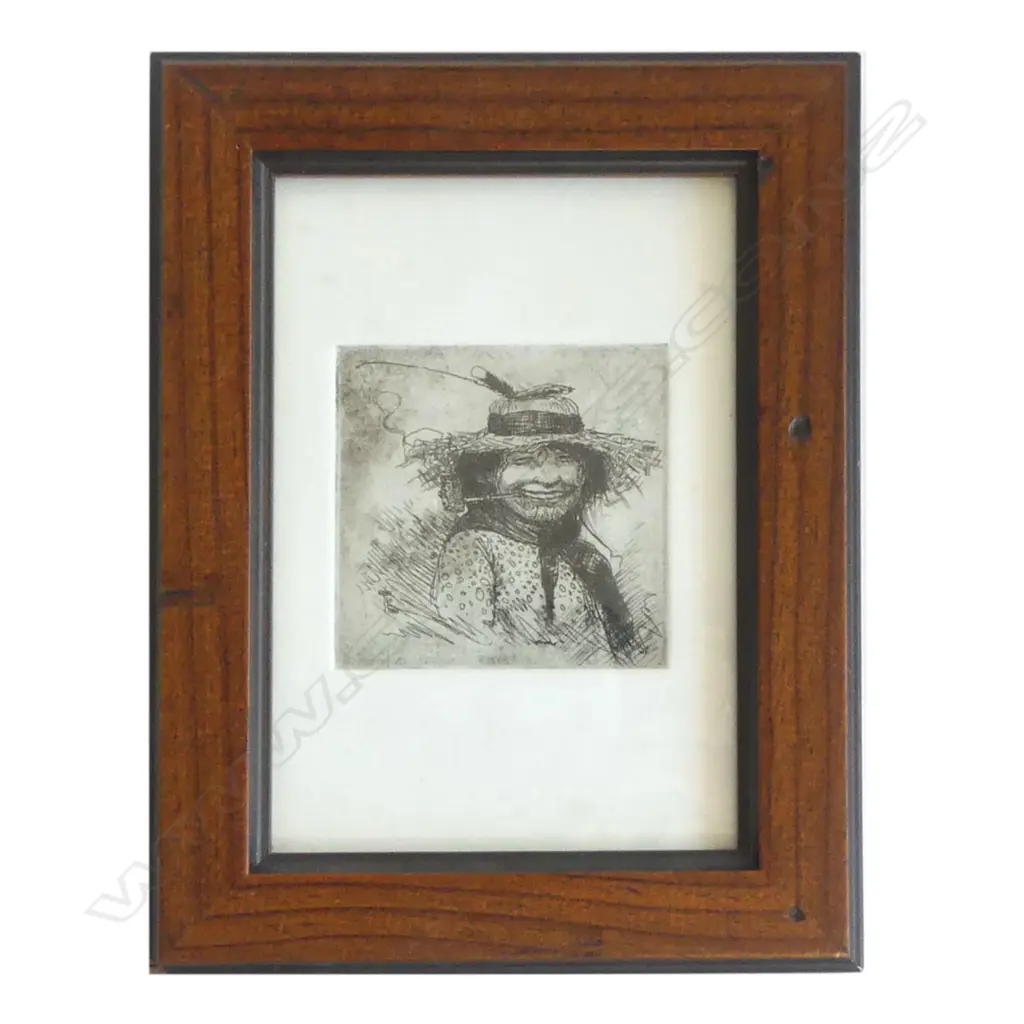 Trevor Lloyd (1863-1911) etching untitled portrait of a Māori woman Image 1++
