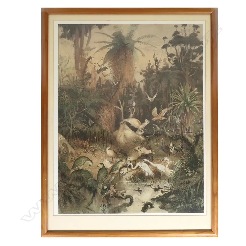 Trevor Lloyd (1863-1911) photo lithographic print 'Death of The Moa'. 445 x 330mm. Image 1++