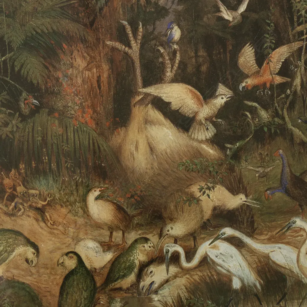 Trevor Lloyd (1863-1911) photo lithographic print 'Death of The Moa'. 445 x 330mm. Image 1++