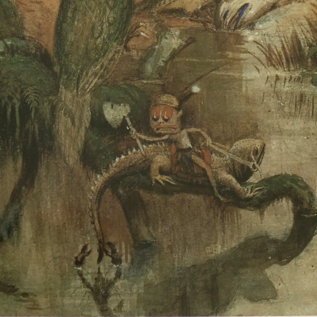 Trevor Lloyd (1863-1911) photo lithographic print 'Death of The Moa'. 445 x 330mm. Image 1++
