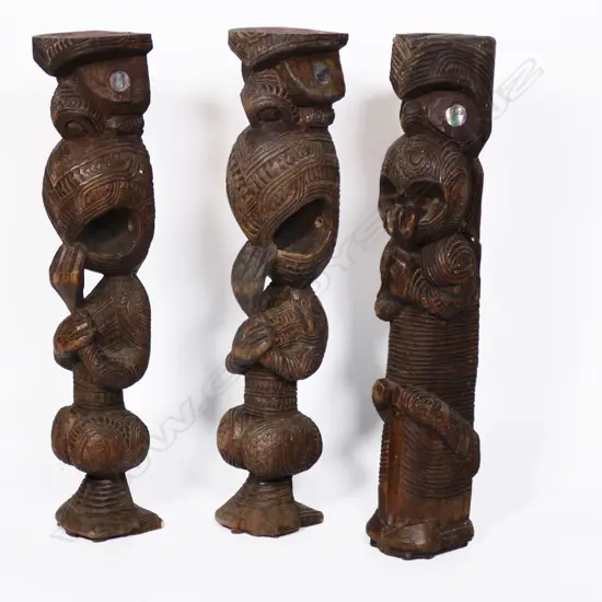 Three early 20thC Māori carved tekoteko figures by Henry Evan Lloyd,