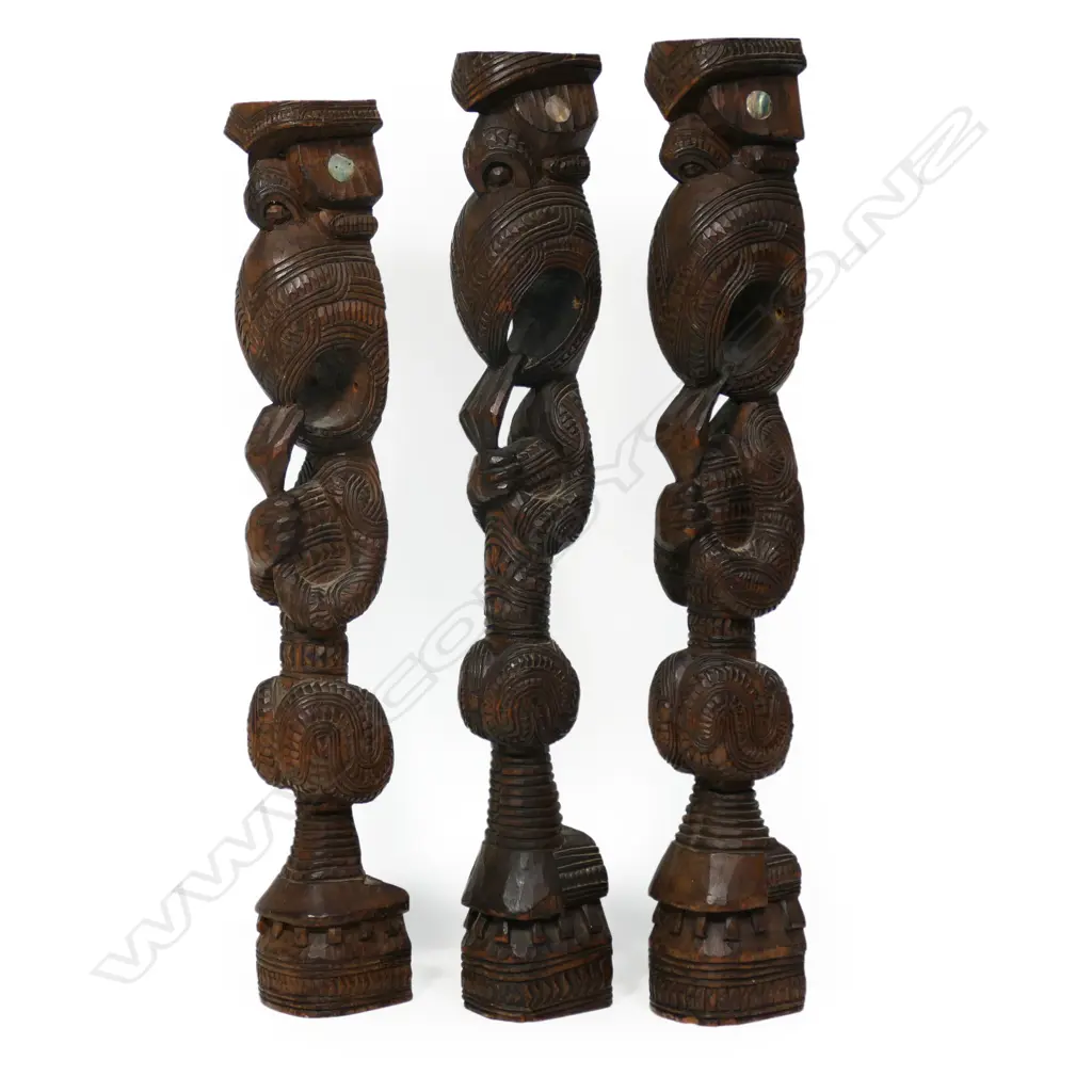 Three early 20thC Māori carved tekoteko figures by Henry Evan Lloyd, Image 1++