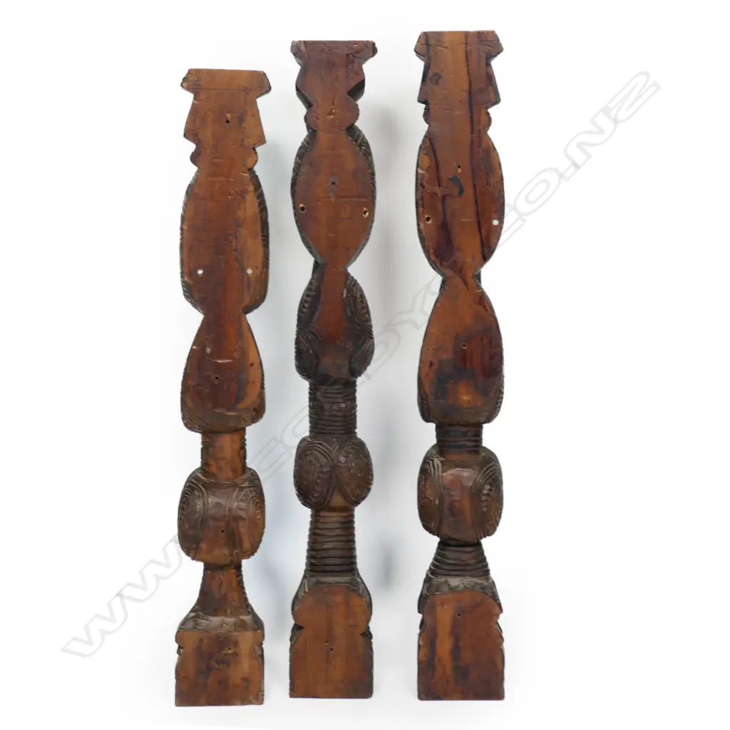 Three early 20thC Māori carved tekoteko figures by Henry Evan Lloyd, Image 1++