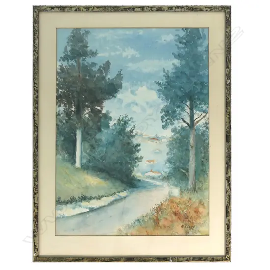 Herbert Lloyd watercolour untitled hill road with houses,