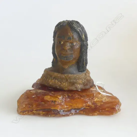 c.1900 carved kauri gum Māori wahine bust with repair