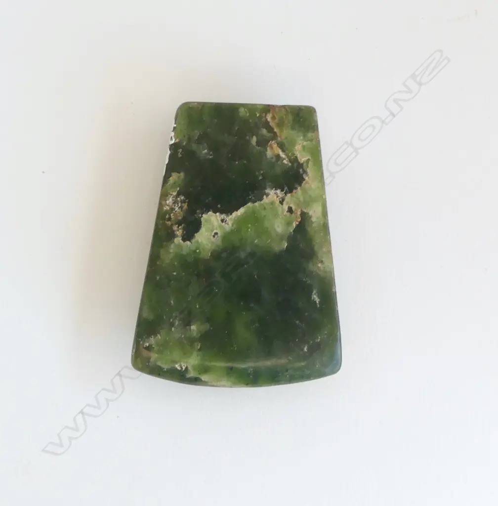 An old Māori pounamu toki of flat wide tapered form, Image 1++