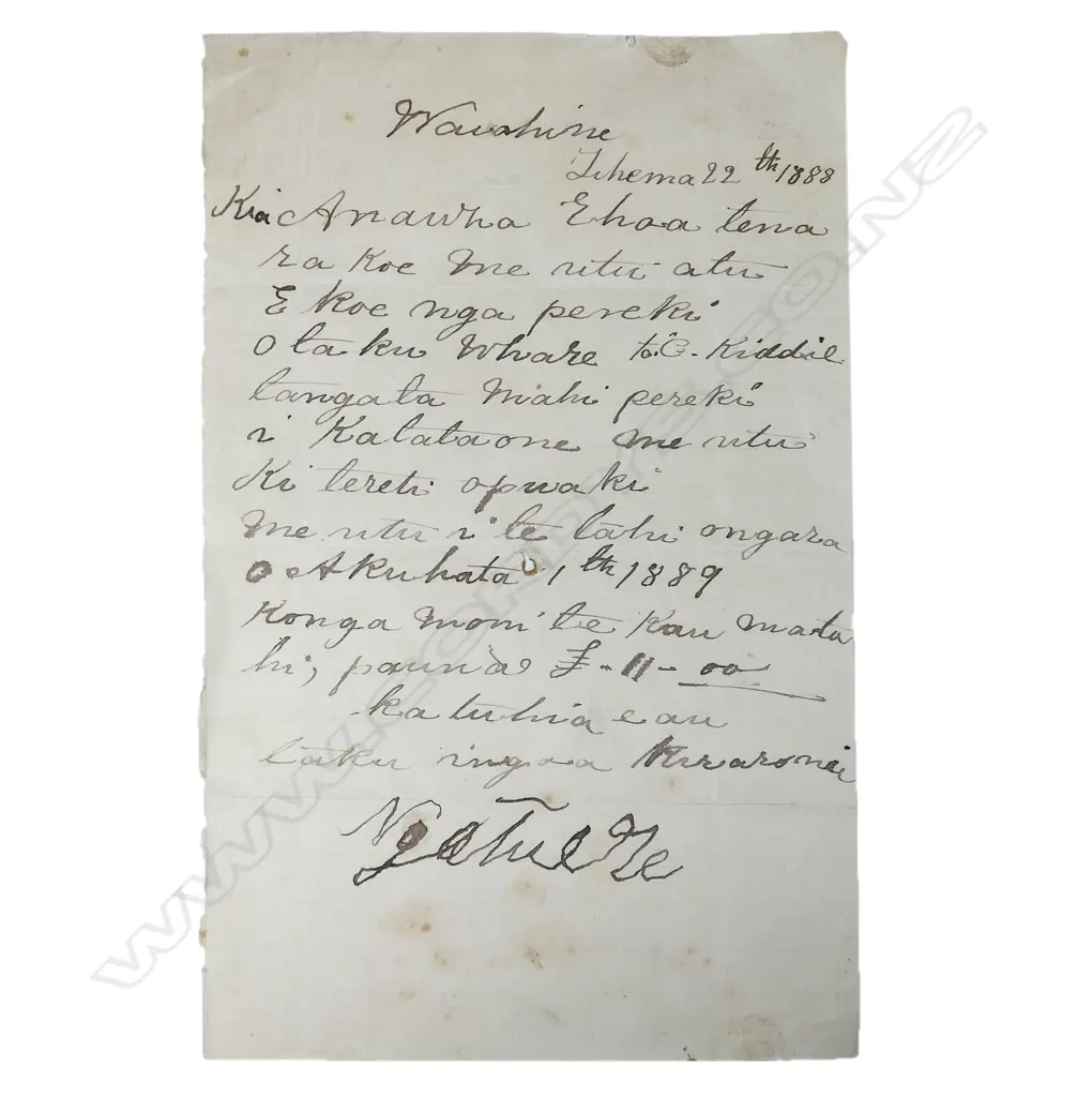 A December 22nd 1888 letter written in Māori with translation, Image 1++