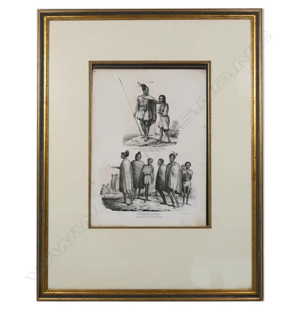 Two 1845 lithographs by J. Honegger from 'Naturgeschichte und Abblidung des Menschen' (Native people of the World), Image 1++