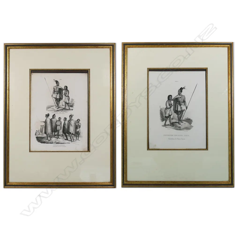 Two 1845 lithographs by J. Honegger from 'Naturgeschichte und Abblidung des Menschen' (Native people of the World), Image 1++