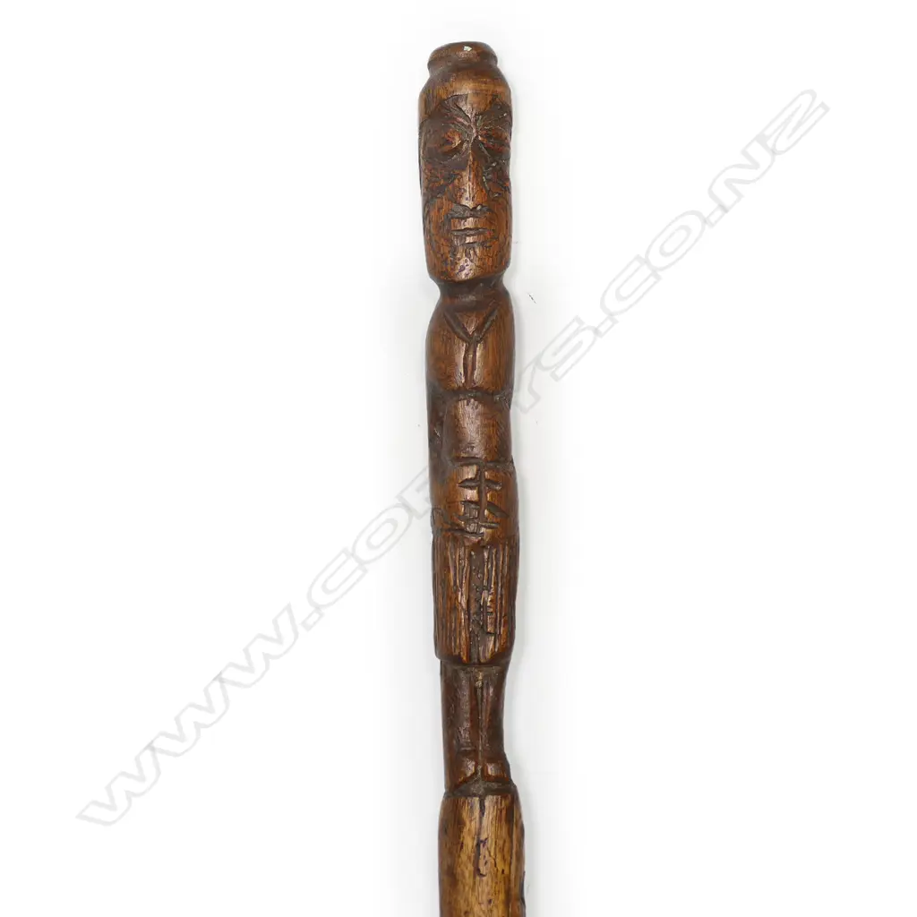 Vintage Māori folk art hardwood carved walking stick, Image 1++
