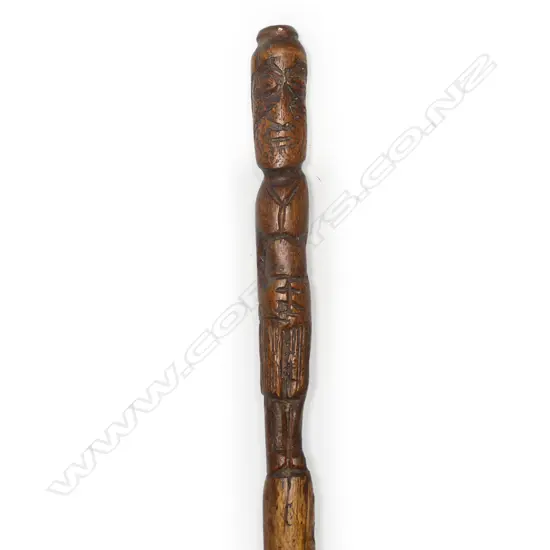 Vintage Māori folk art hardwood carved walking stick,
