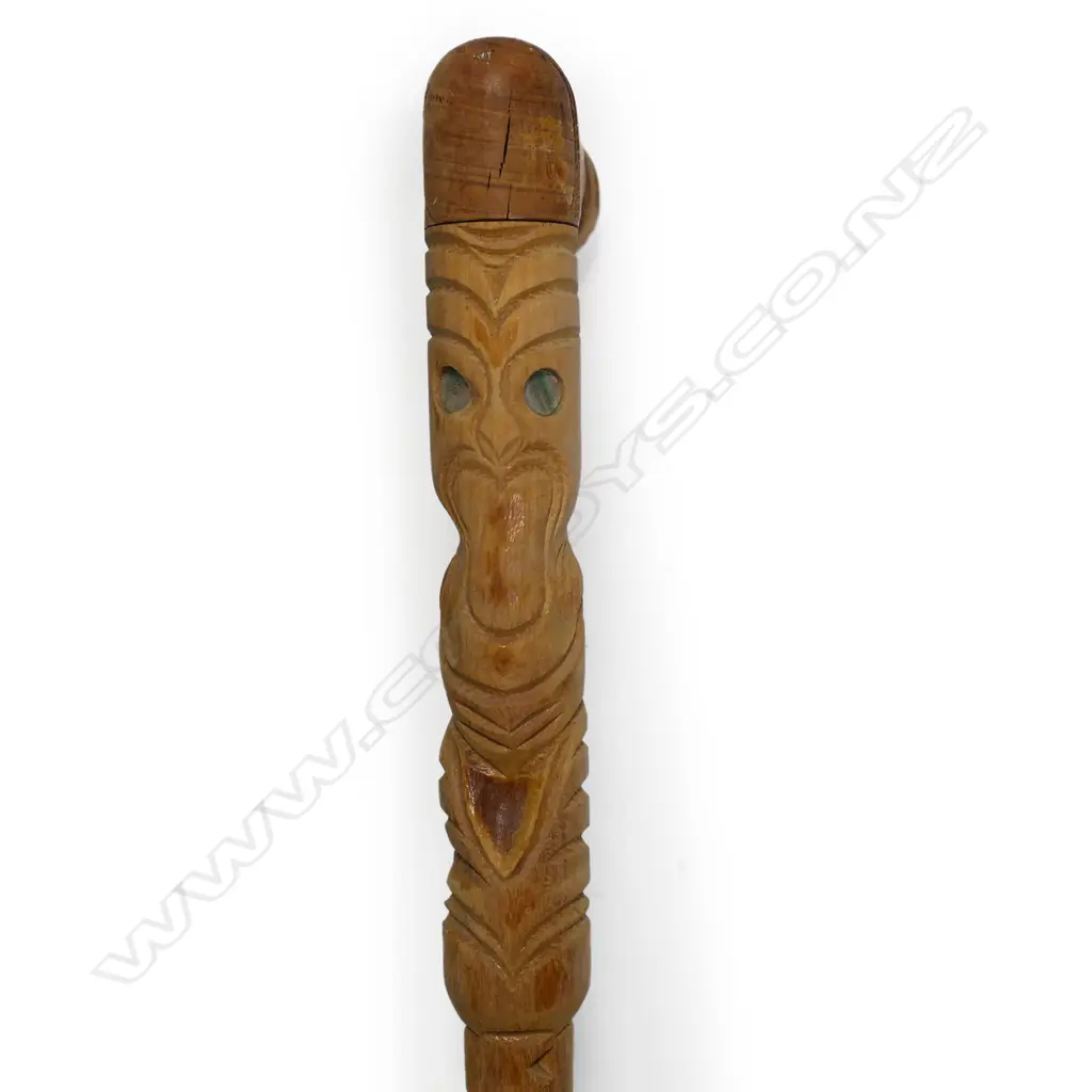 Two Māori folk art carved walking sticks Image 1++