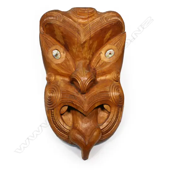 A large vintage Māori carved gable mask,