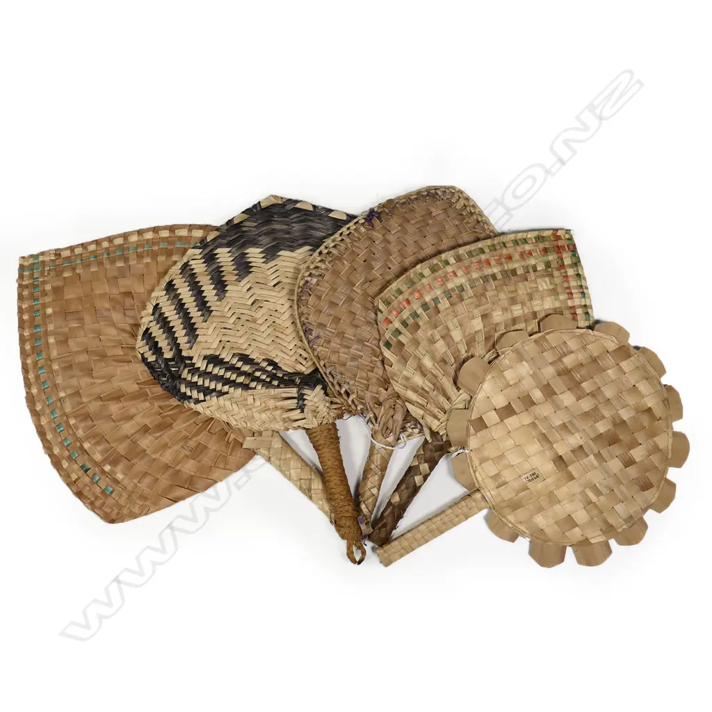 Five Pacific Island woven fibre fans, Image 1++