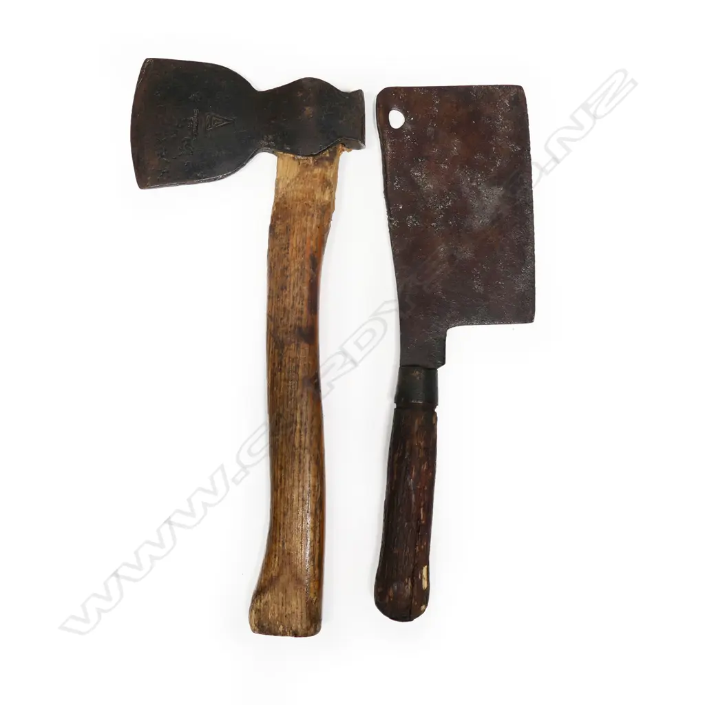 Two old iron headed hatchets with wood handles Image 1++