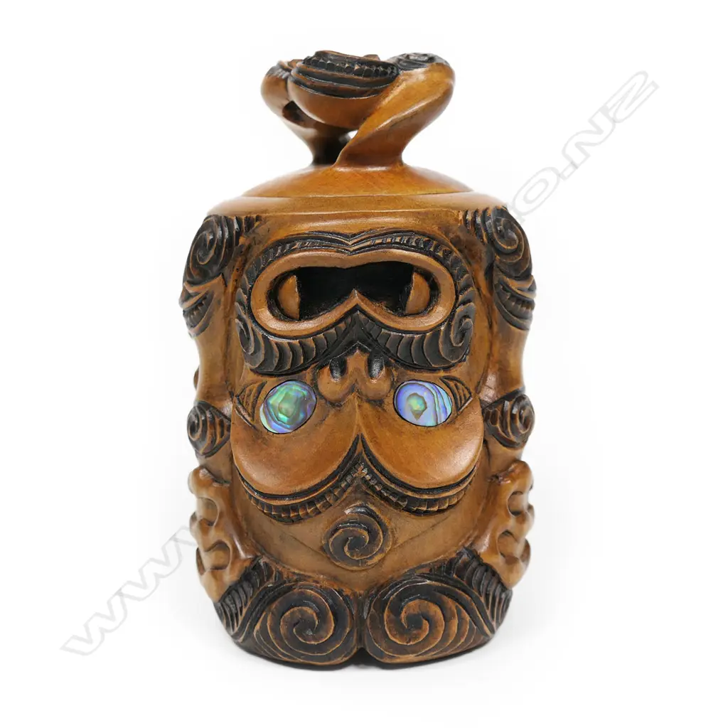 Rangi Redman (1924-) exceptional carved kauri pigment pot, Image 1++