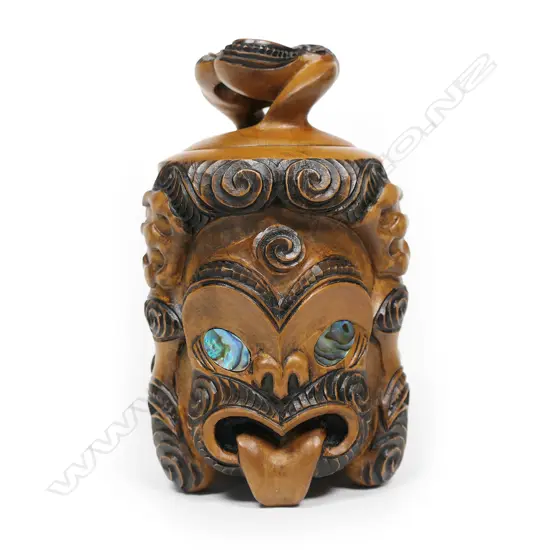 Rangi Redman (1924-) exceptional carved kauri pigment pot,