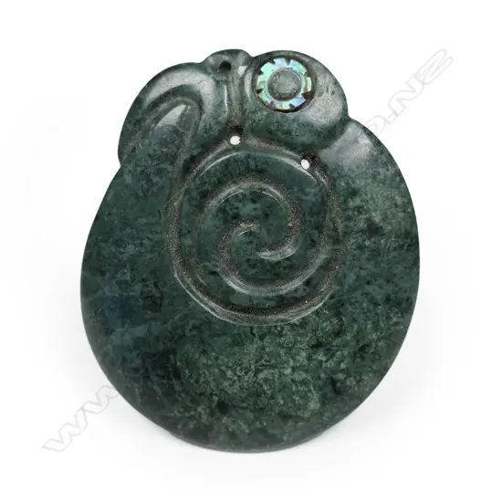 A Mike Higgs carved pounamu koropepe pendant,