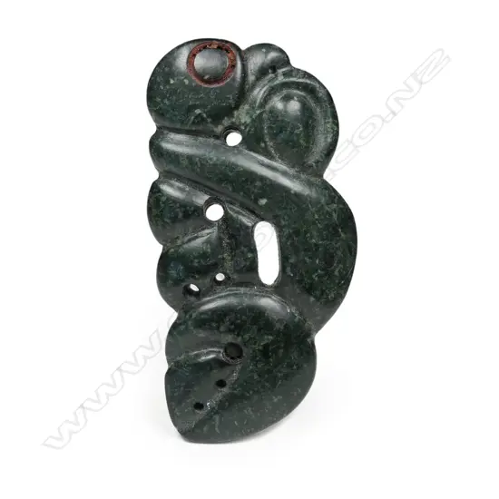 A Mike Higgs greenstone carved manaia form pekapeka pendant,