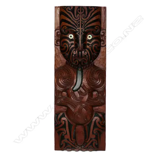 A Māori carved tekoteko panel figure by Tutu Honotapu,