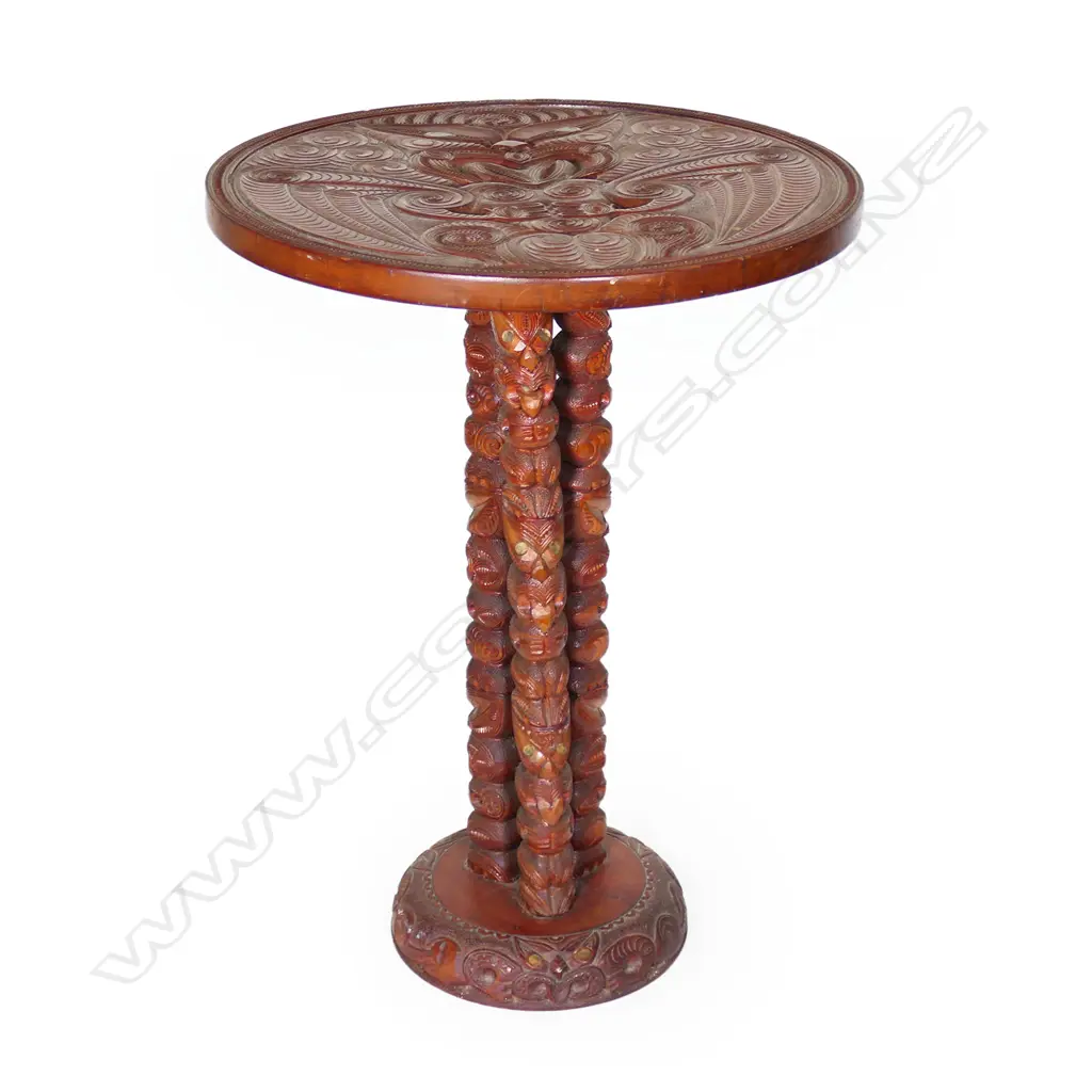 A vintage Māori carved side table, Image 1++