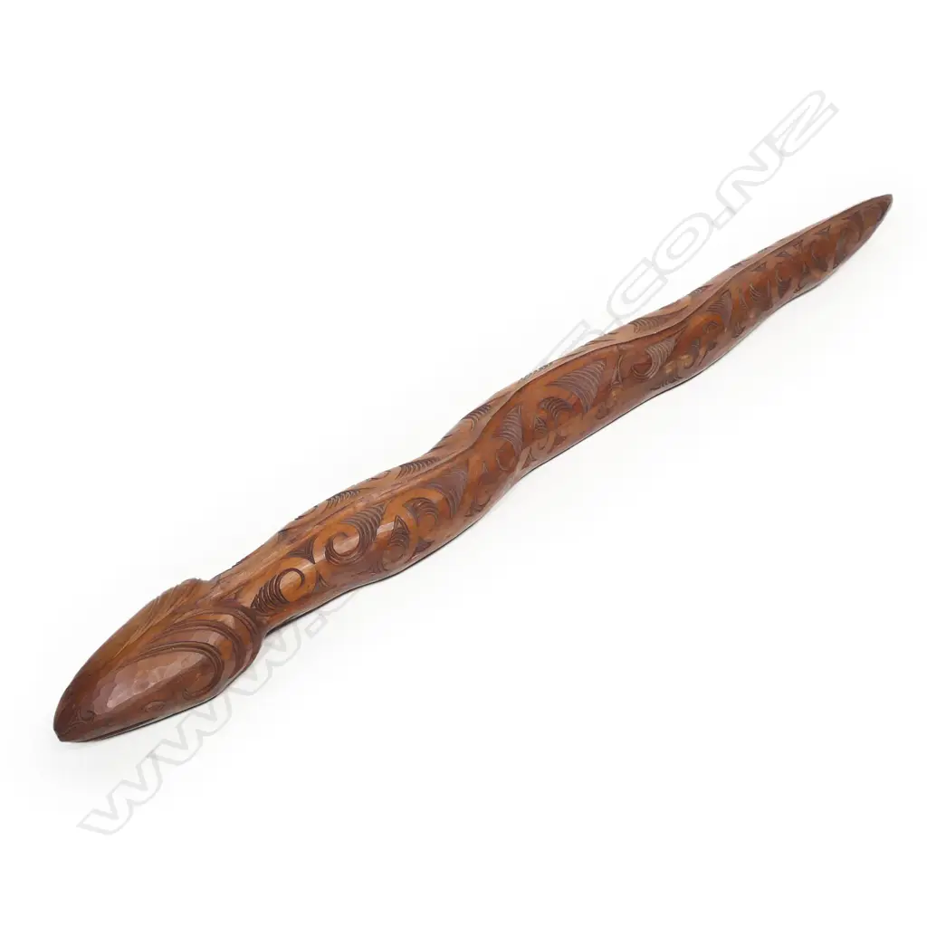 A Pater Hemi carved tuna (ell) of long sinuous form with carved kowhaiwhai decoration, Image 1++