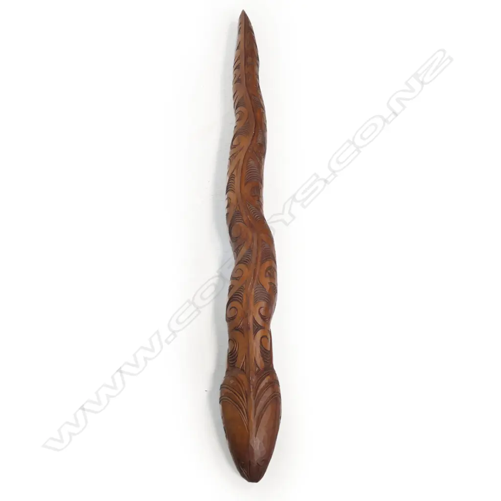 A Pater Hemi carved tuna (ell) of long sinuous form with carved kowhaiwhai decoration, Image 1++