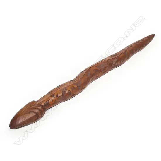 A Pater Hemi carved tuna (ell) of long sinuous form with carved kowhaiwhai decoration,