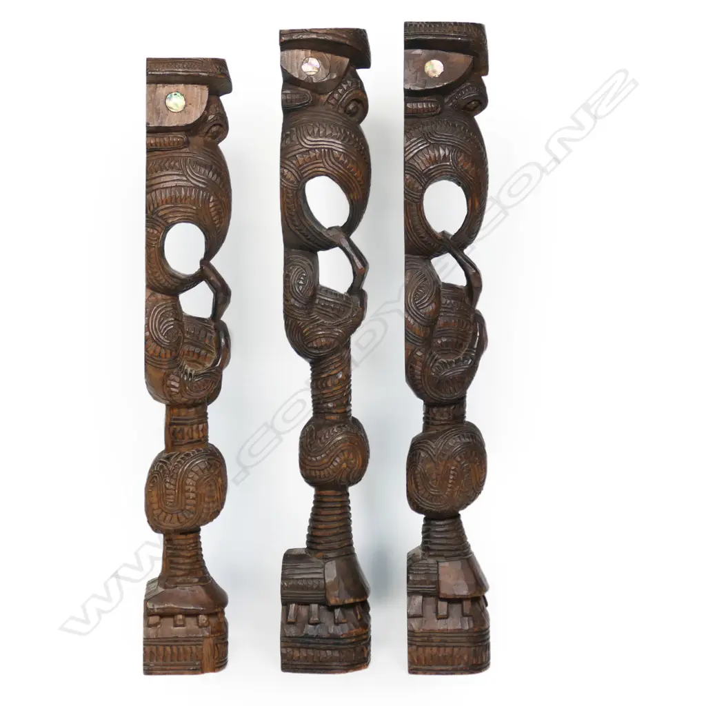 Three early 20thC Māori carved tekoteko figures by Henry Evan Lloyd, Image 1++
