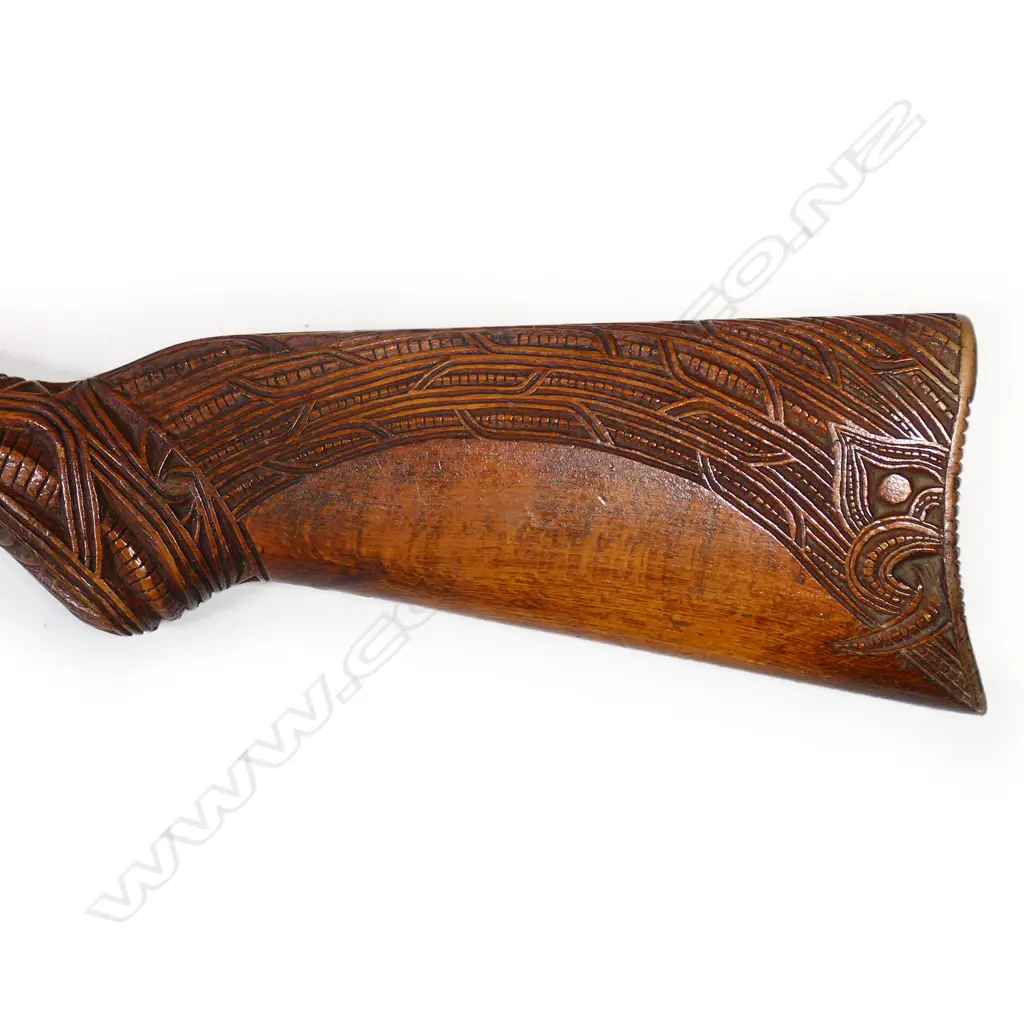 A .22 calibre Gecado Plinker rifle the stock carved with Māori motifs, Image 1++