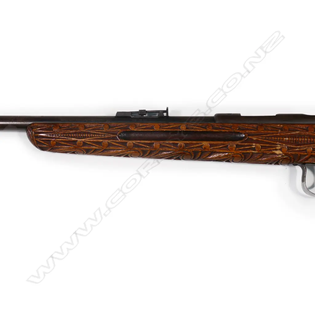 A .22 calibre Gecado Plinker rifle the stock carved with Māori motifs, Image 1++