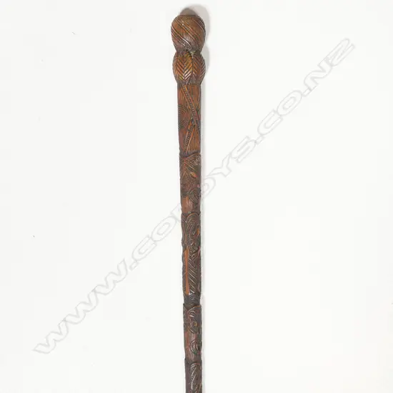 A 19thC Māori carved hardwood tokotoko (walking stick),