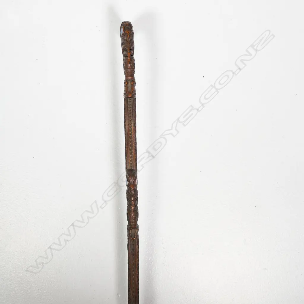 A late 19thC Māori carved tokotoko (walking stick) Image 1++