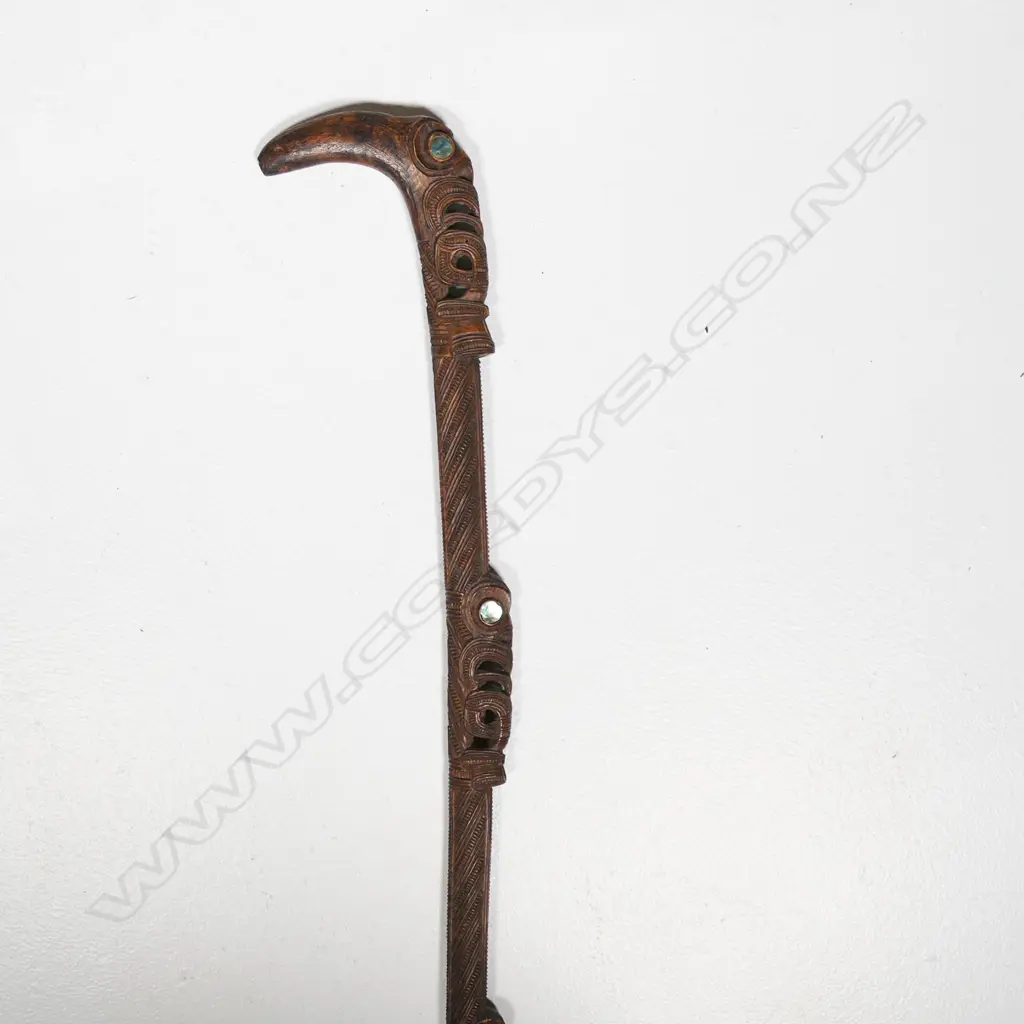 A late 19thC Māori carved tokotoko (walking stick) Image 1++