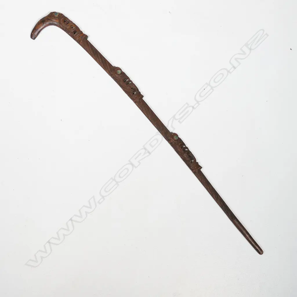 A late 19thC Māori carved tokotoko (walking stick) Image 1++