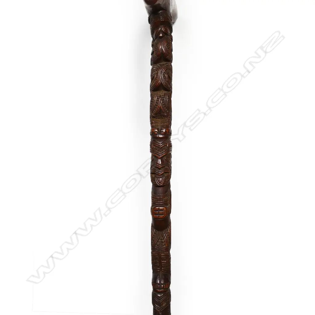 A late 19thC quality Māori carved tokotoko (walking stick) Image 1++