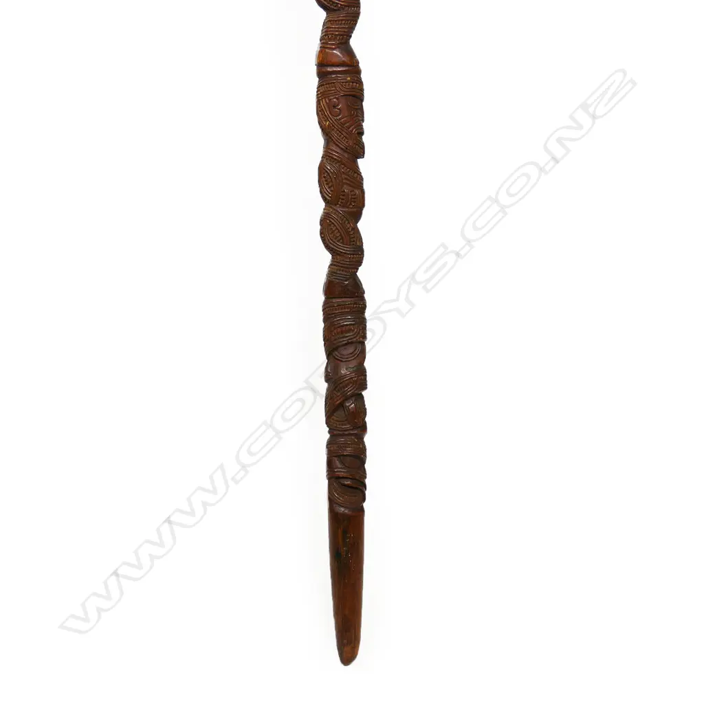 A late 19thC quality Māori carved tokotoko (walking stick) Image 1++