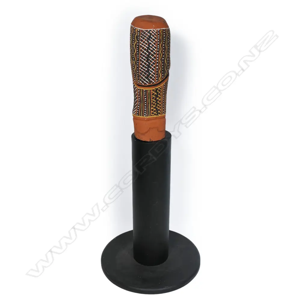 An Aboriginal painted wood carving on a plinth, Image 1++