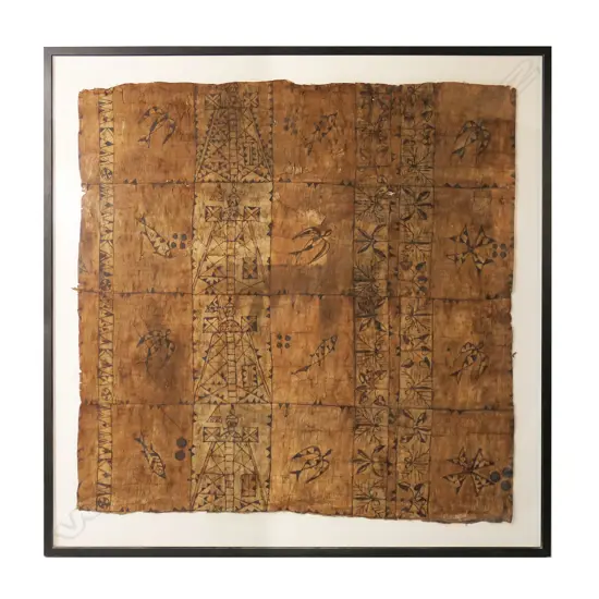 A very large framed late 19thC/early 20thC Tongan Tapa Cloth (Ngatu),