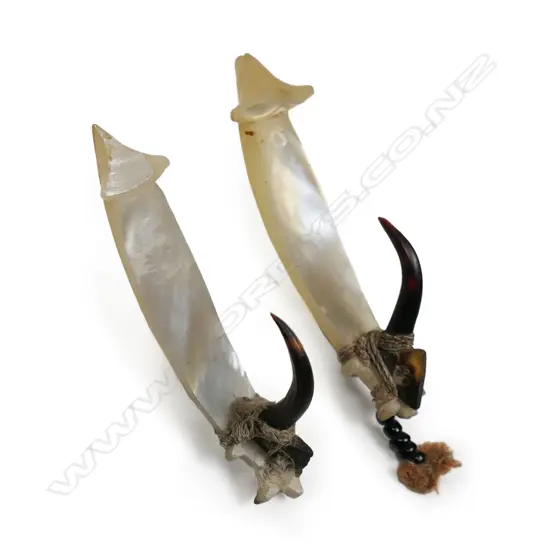 A pair of 19thC Solomon Islands mother-of-pearl and Tortoiseshell Fish Hooks,