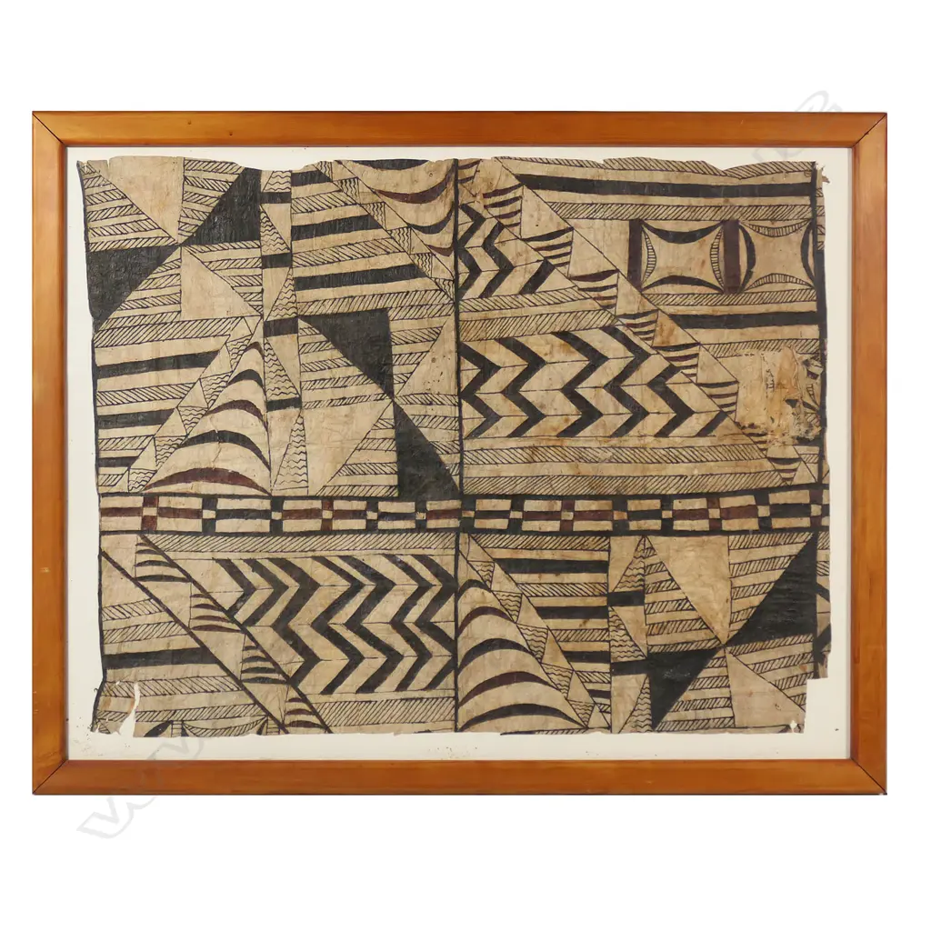 A 19thC Samoan tapa (siapo) section framed under glass Image 1++