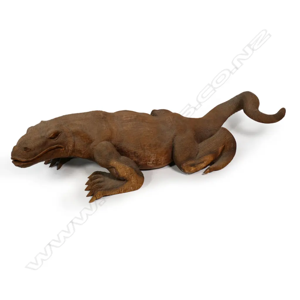 Large Indonesian hand-carved wooden Komodo dragon, Image 1++